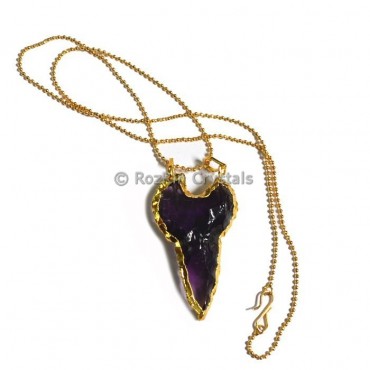 Purple Glass Moon Shape Electroplated Necklace