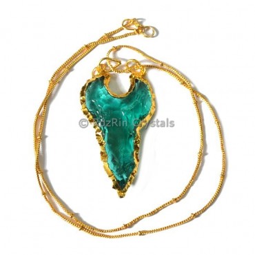 Aqua Glass Moon Shape Electroplated Necklace