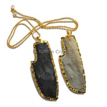 Knife Agate Arrowheads Electroplated Necklace