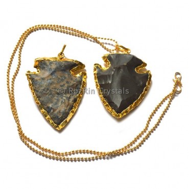 Fish Shape Agate Arrowheads Electroplated Necklace