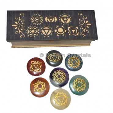 Chakra Engraved Stone Desing Wooden Gift Box