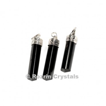 Black Tourmaline cap Pencil Pendant