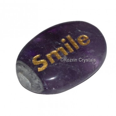 Amethyst Engraved Smile Word Healing Stone