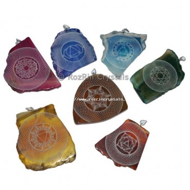 Engraved 7 Chakra Slice Pendants