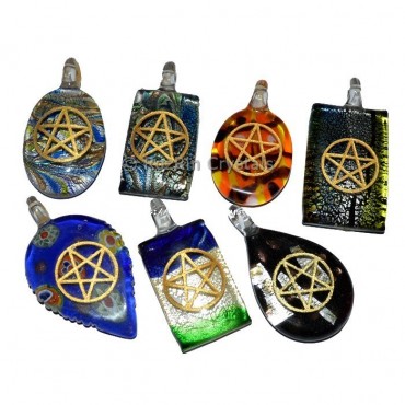 Pentagram Engraved Glass Pendant