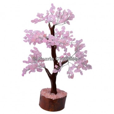 Rose Quartz Trunk Silver Wire 300 Chips Tree