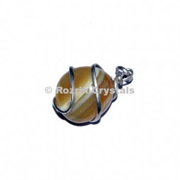 Yellow Banded Agate  Wrap Tumbled Pendant