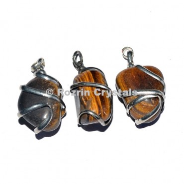 Yellow Tiger eye  Wrap Tumbled Pendant