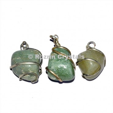 Green Aventurine  Wrap Tumbled Pendant