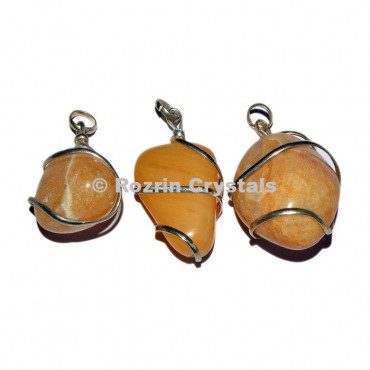 Yellow Aventurine Wrap Tumbled Pendants