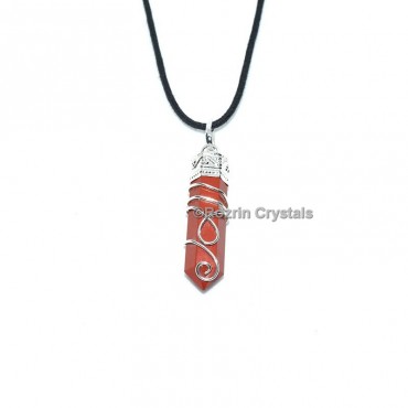 Red Jasper Spiral Pencil Pendant With Crystal Ball