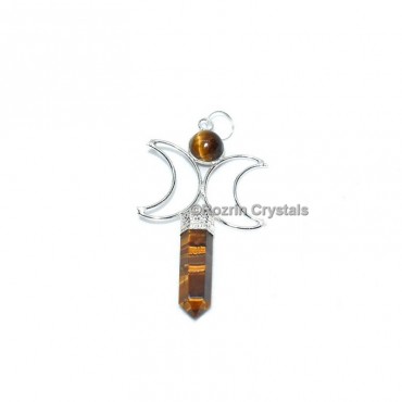 Tiger eye With Double Moon Pendants