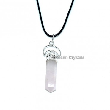 Rose Quartz With Moon Pencil Pendant