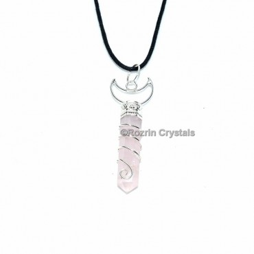 Rose Quartz Spiral With Moon Pencil Pendant