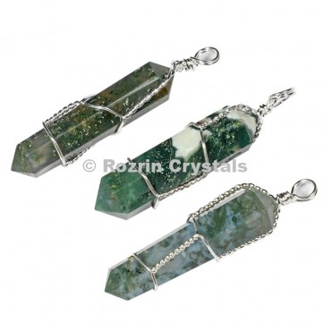 Moss Agate Doube Point Pendants