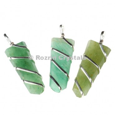 Green Aventurine Flat Pencil Wrap Pendants