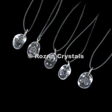 Engraved Natural Clear Quartz Pendants