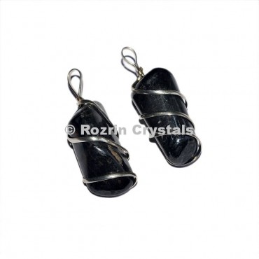 Black  Tourmaline Tumbled Wrap Pendant