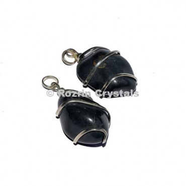 Black Stone Wrap Tumbled Pendants