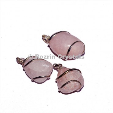 Rose Quartz Tumbled Wrap Pendants