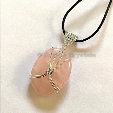 Rose Quartz Oval Shape Healing Stone Necklace