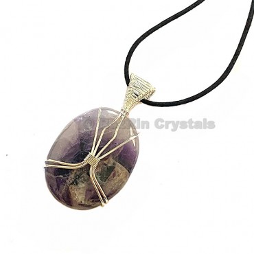 Amethyst Oval Shape Healing Stone Necklace