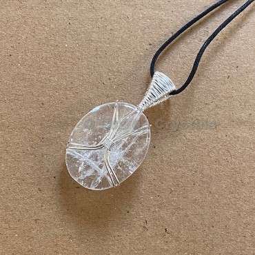 Crystal Quartz Oval Shape Healing Stone Necklace