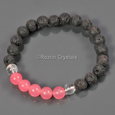 Lava Rock with pink Quartz Fengsui Gemstone Bracelet