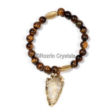 Tiger Eye with Crystal Arrow Gemstone Bracelet