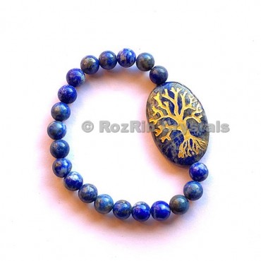 Lapis Lazuli Tree of Life Engraved Bracelet