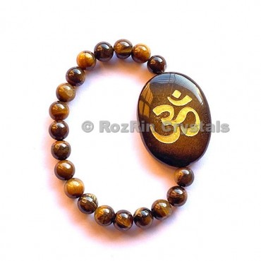 Tiger Eye Om  Engraved Bracelet