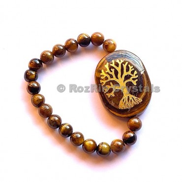 Tiger Eye Tree Of Life  Engraved Bracelet