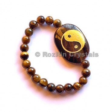 Tiger EyeYin Yang Engraved Bracelet