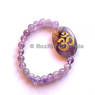 Amethyst Om  Engraved Bracelet