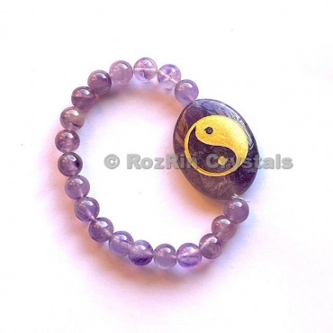 Amethyst Yin Yang Engraved Bracelet