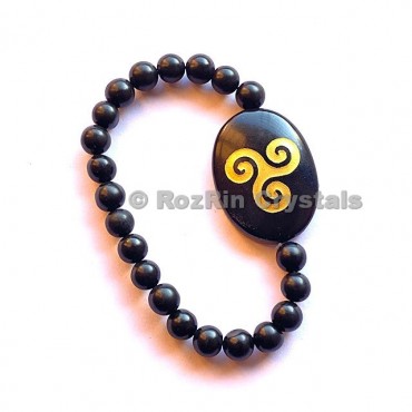 Black Agate Triskel  Engraved Bracelet