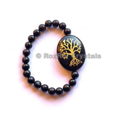 Black Agate Tree of Life  Engraved Bracelet