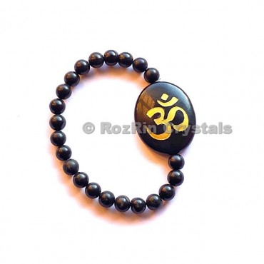 Black Agate Om  Engraved Bracelet