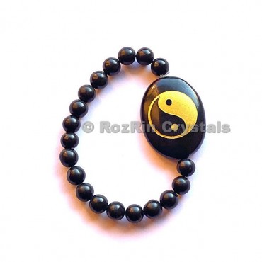 Black Agate yin Yang  Engraved Bracelet