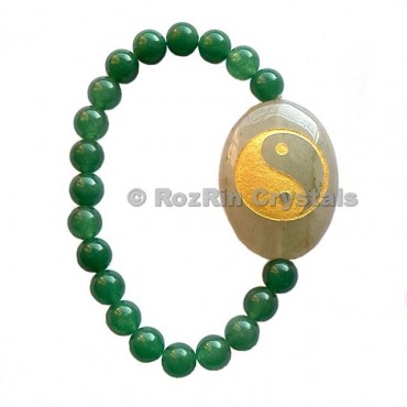 Green Aventurine Yin Yang  Engraved Bracelet