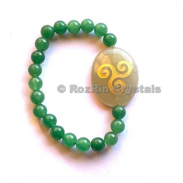 Green Aventurine Triskel  Engraved Bracelet