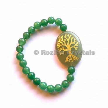 Green Aventurine Tree Of Life  Engraved Bracelet