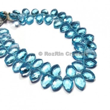 High Quality Swiss Blue Topaz Quartz Faceted Marquise Briolettes Beads Swiss Blue Topaz Quartz Beads