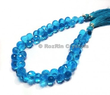 High Quality Swiss Blue Topaz Quartz Faceted Onion Briolettes Beads