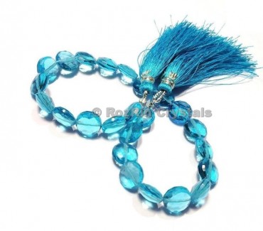 High Qualtiy Swiss Blue Topaz Quartz Faceted Coin Briolettes Beads 