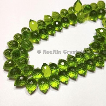 Amazing Quality Green Peridot Quartz Faceted Puffed Marquise Briolettes Beads