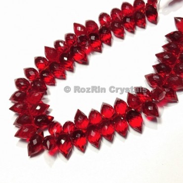 Amazing Quality RUBY Quartz Faceted Puffed Marquise Briolette Beads