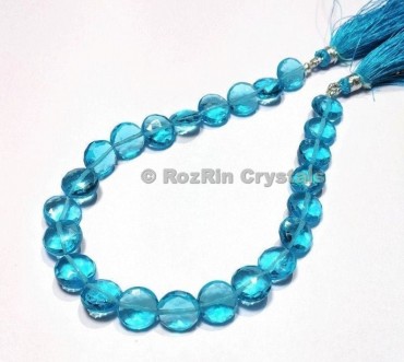 Amazing Quality Swiss Blue Topaz Quartz Faceted Coin Briolettes Beads