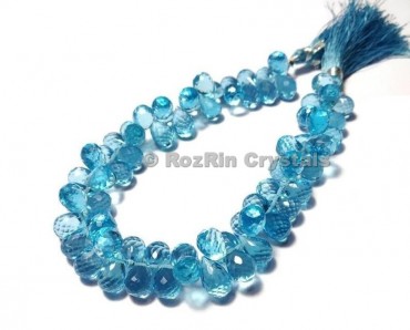 GORGEOUS Super Finest Quality Swiss Blue Topaz Quartz Faceted Drop Briolettes Beads 