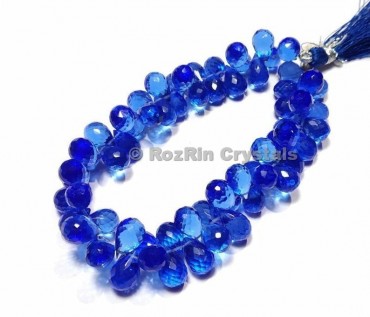 High Quality Blue Sapphire Quartz Faceted Drop Briolettes Beads